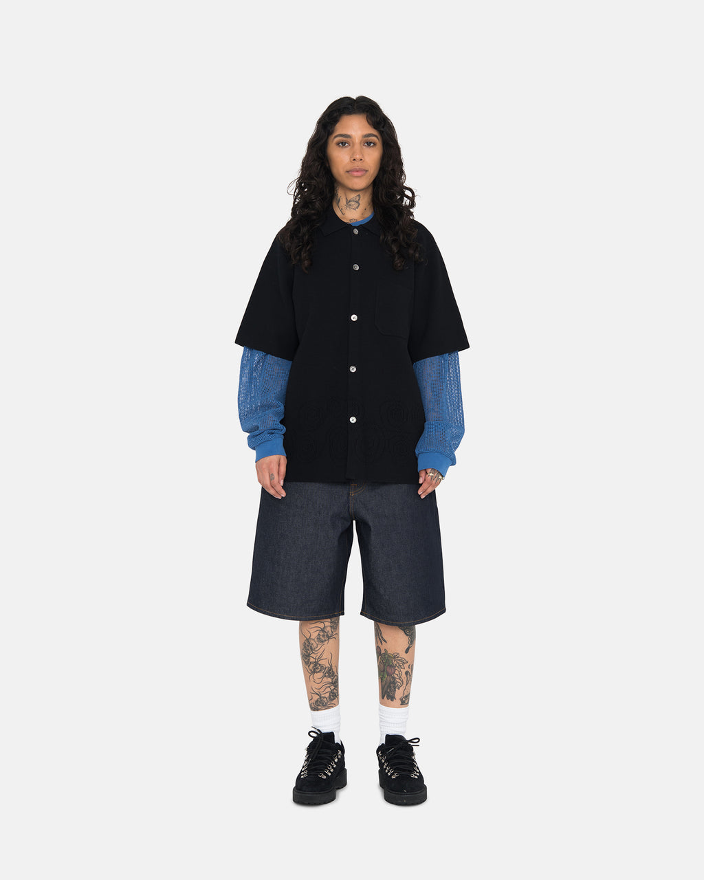Stussy Tops & Shirts Wholesale - Black Wrinkly Gingham Ss Shirt